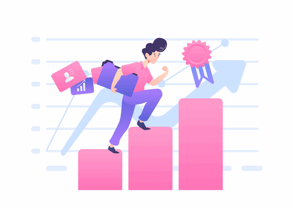 man stepup towards his growth on success ledder